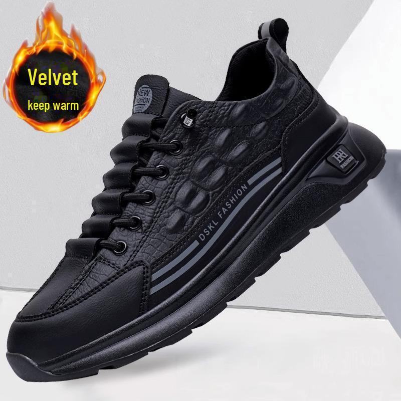 Men's Light Luxury Crocodile Pattern Leather Shoes - Non-Slip, Waterproof, Cushioned Casual Footwear