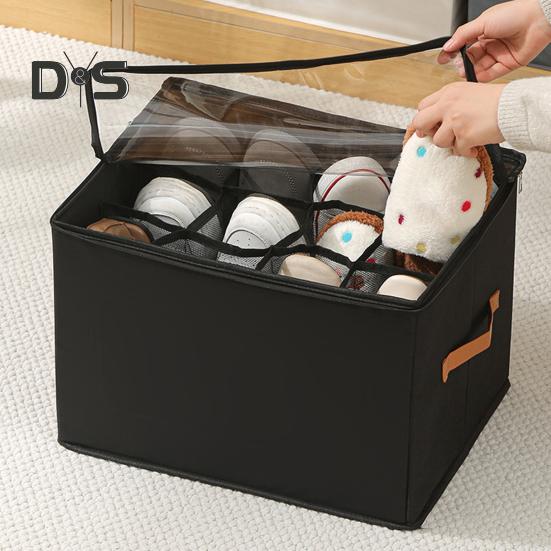 Cutie Depozitare Pantofi cu Capac Transparent Închidere cu Fermoar Capacitate Mare Compartimente Multiple Organizator Depozitare Pantofi Dulap