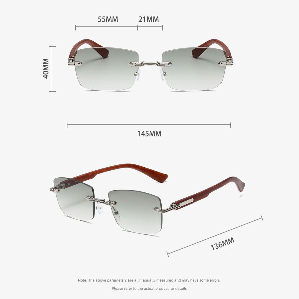 Vintage Rimless Square Sunglasses Women For Men Luxury Brand Designer Sun Glasses Punk Metal Rivet Grain Leg Eyewear Uv400