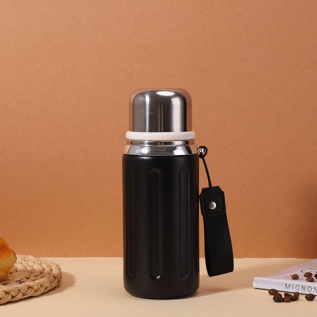 Portable Stainless Steel Sports Thermos with Lanyard - Large Capacity for Home, Car, and Outdoor Use