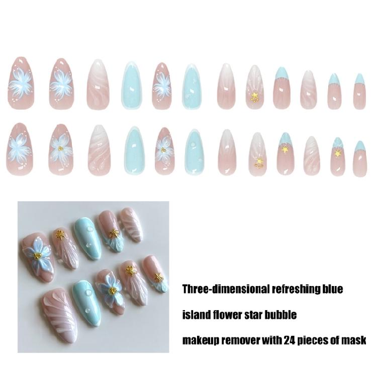 24Pcs Press on Nail Almond Glues on Nail French Fake Nail Designs False Nail Artificial Nail Gifts for Women Girls
