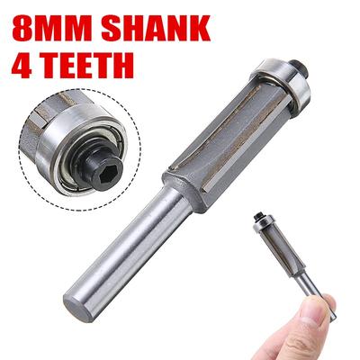 1 Peça Haste de 8mm 4 Dentes Extra Longo Broca de Tupia para Acabamento embutido com Rolamento Fresadora para Marcenaria