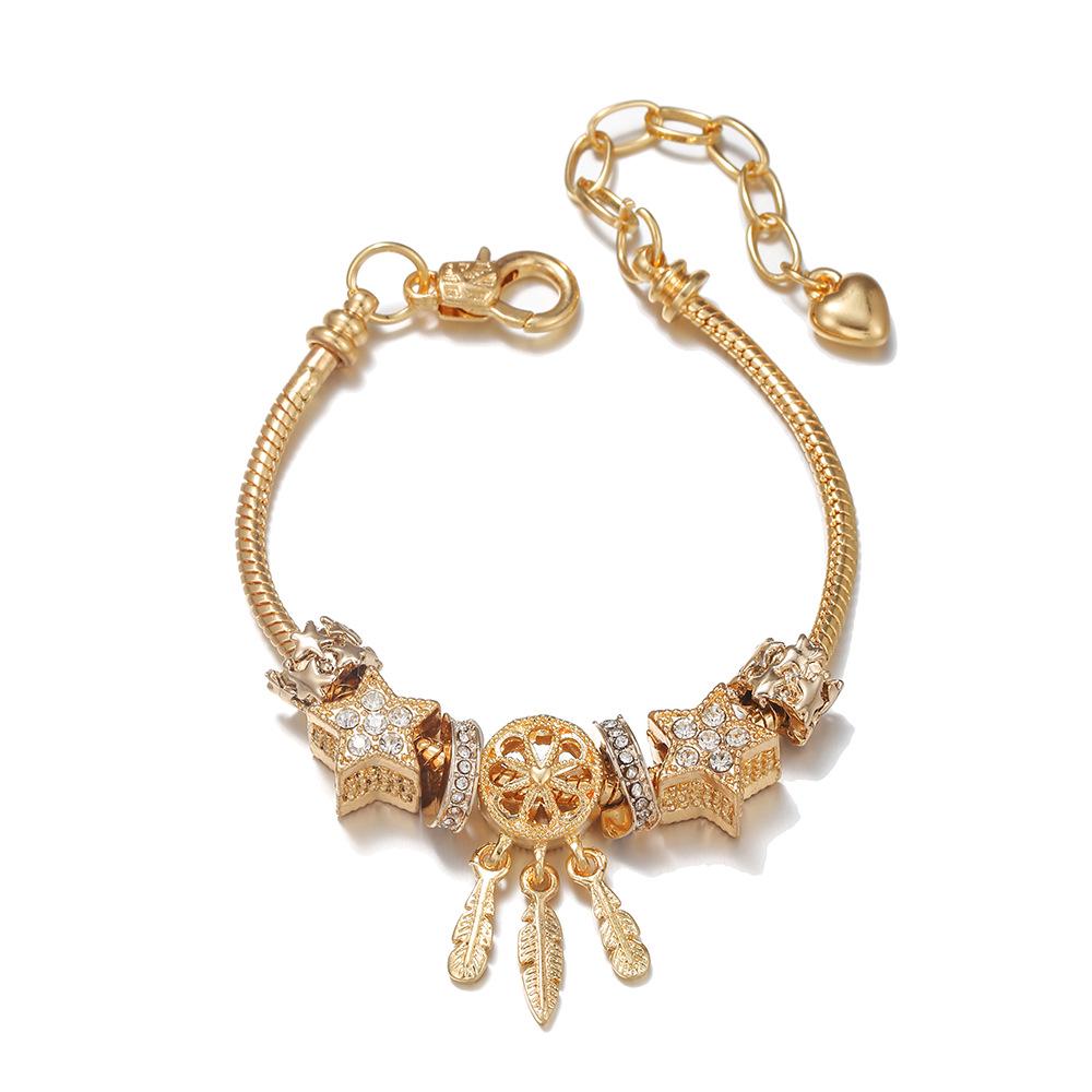 Damska bransoletka DIY Pandora z koralikami w kształcie gwiazdek i zawieszką łapacza snów