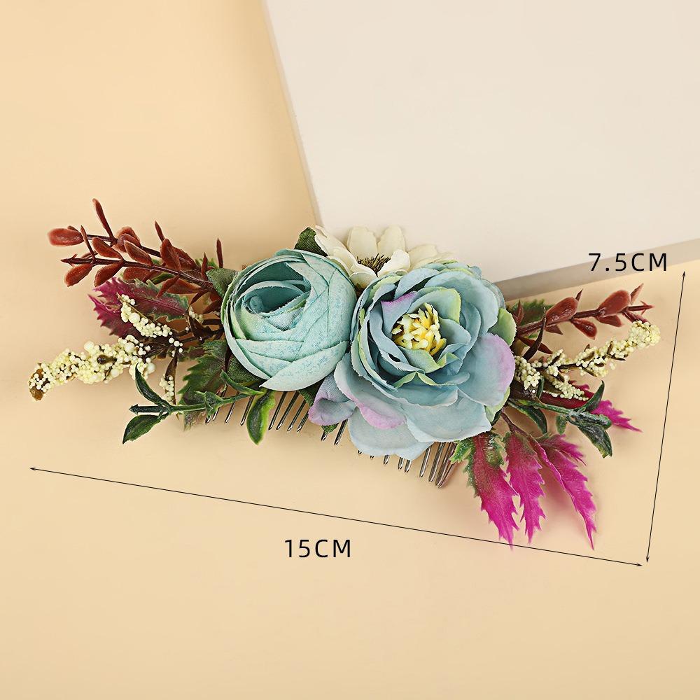 Cloth Floral Hair Comb Headwear Hair Accessories Bohemian Bridal Hairpin Bridesmaid Blue pink