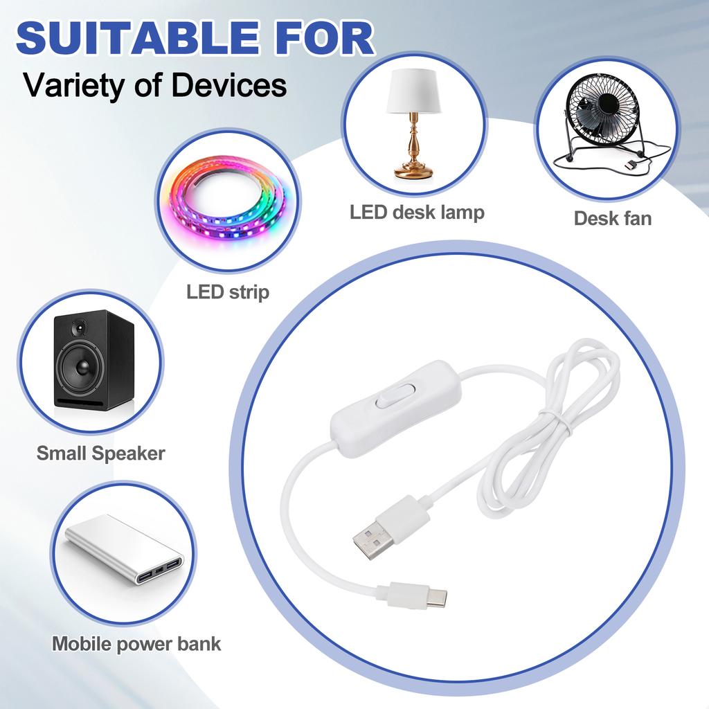 1/2Pcs 1/1.5/2m USB Extension Cable with on Off Switch Type C to USB Male Data Support Power Supply Cord 4Core Wire for Lamp Fan
