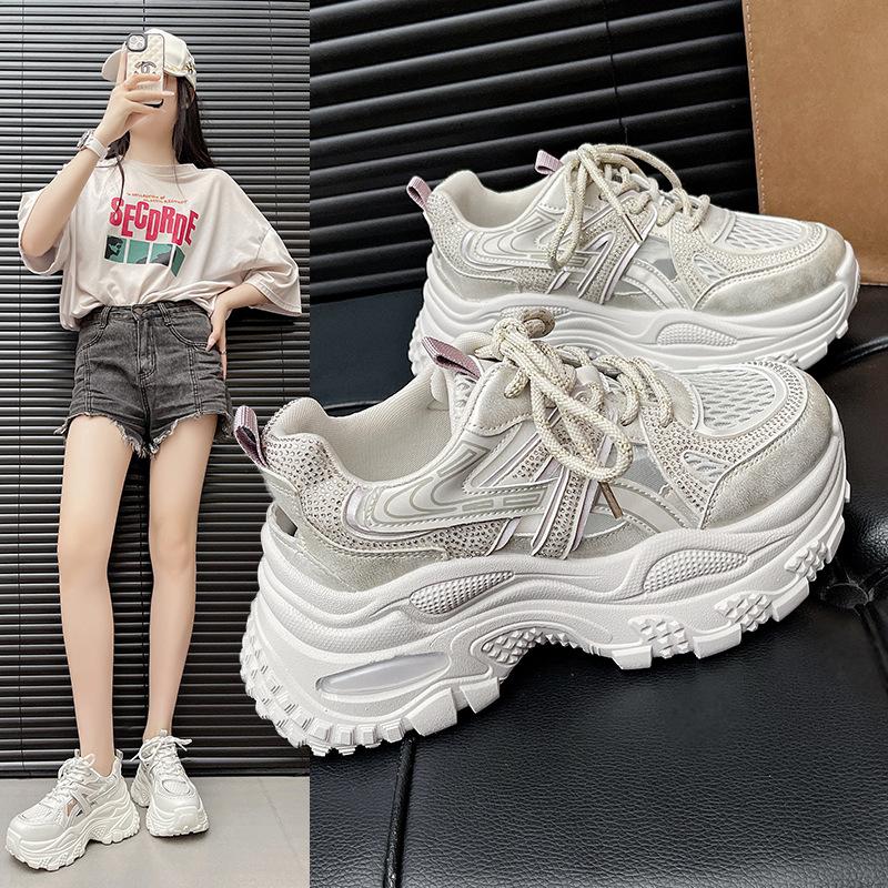 Thick-soled hollow dad shoes women's 2025 new summer shoes versatile breathable mesh rhinestone casual sports sandals
