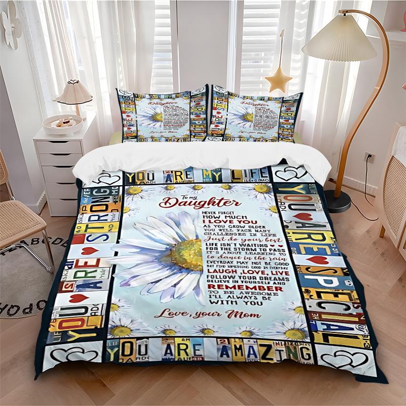 3pcs Daughter Love Quote Duvet Cover Set, Soft Comfortable Duvet Cover,Guest Room (1*Duvet Cover + 2*Pillowcase, Without Core) Yy251104168