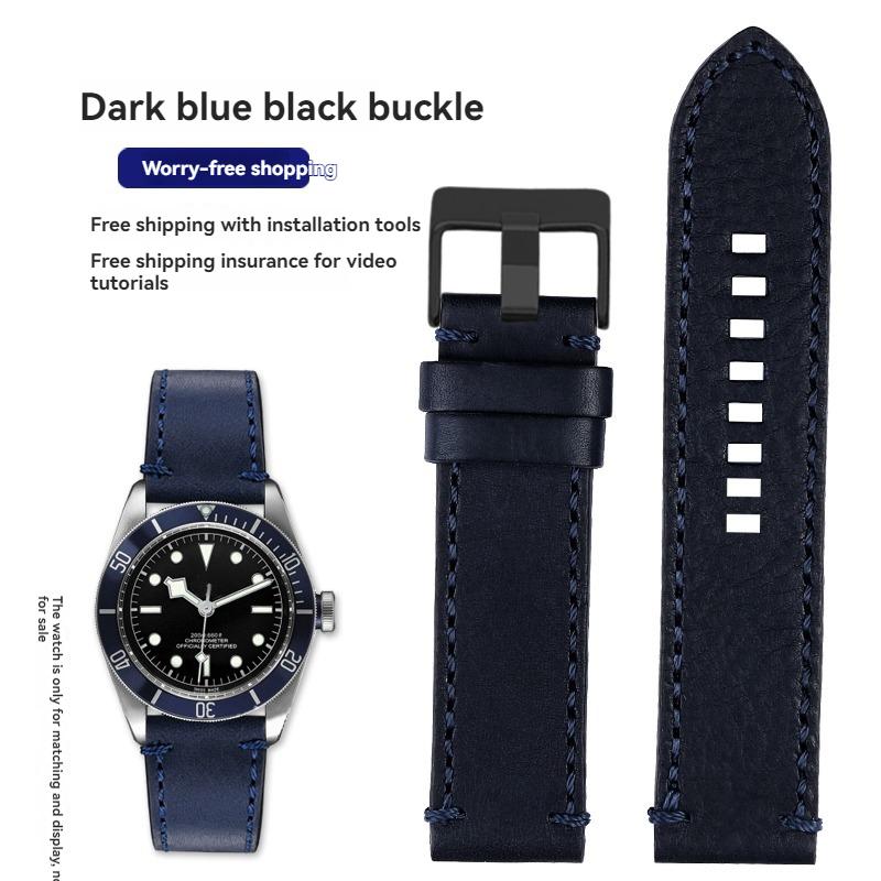 For TUDOR Black Bay Qicheng Bronze Little Red Flower Zenith Vintage Genuine Leather Watch Strap Men 22mm 23mm Cowhide Wristband