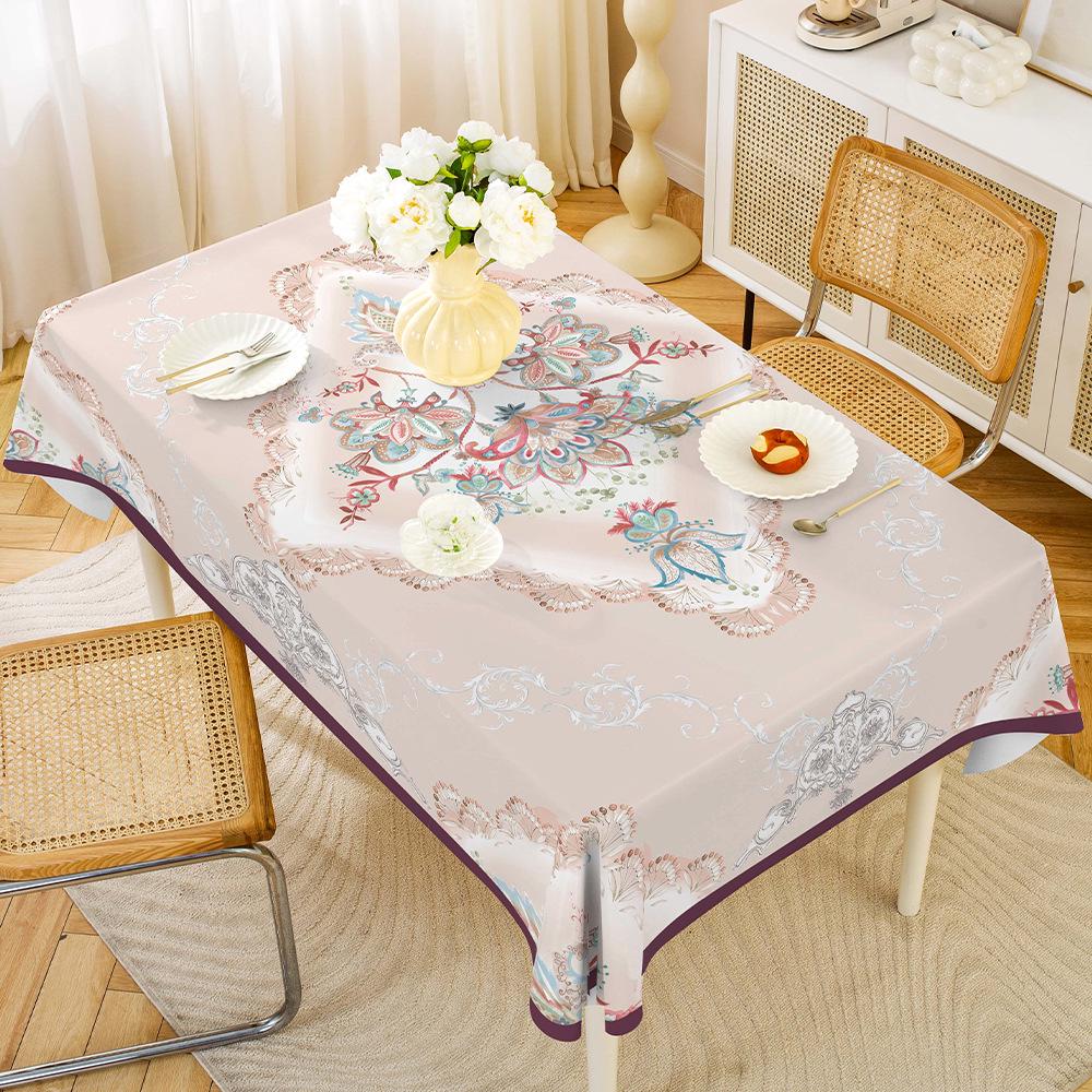 Central Asian Russian PVC Dining Tablecloth, Oil & Scald-Proof, Wash-Free, for Rectangular Tables.