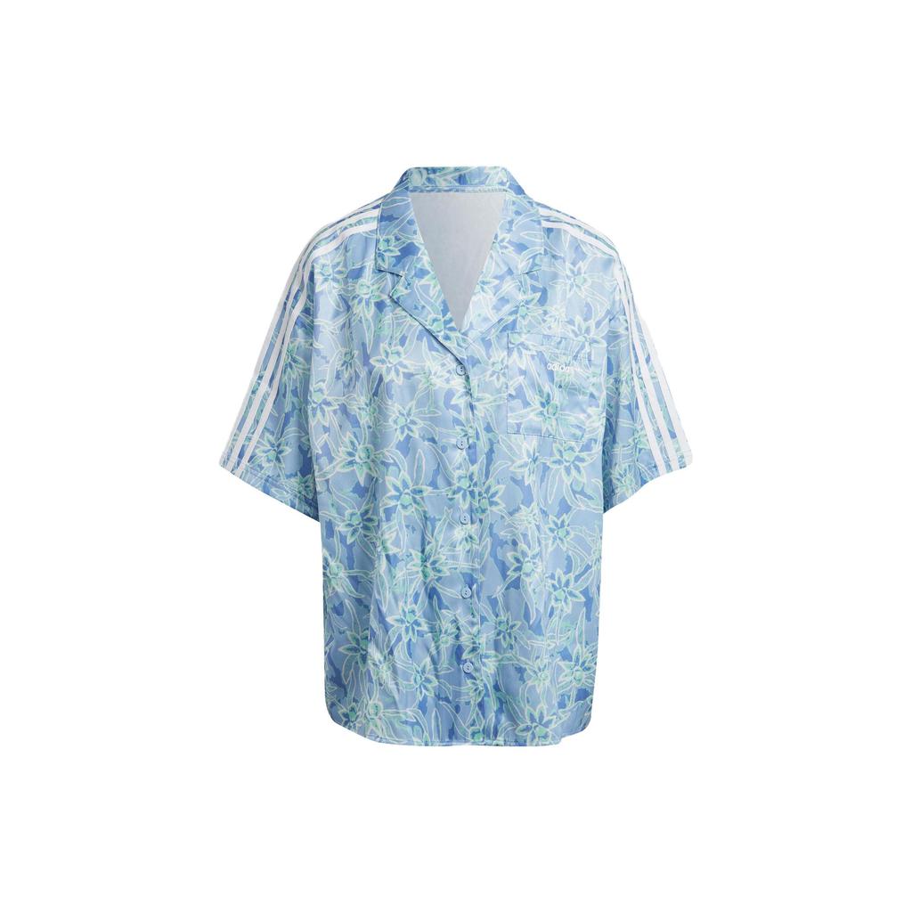 Adidas Originals Trefoil Resort Shirt Floral Print Loose Fit Sports Casual Short Sleeve Shirt Women shirts Light-Blue IT8165