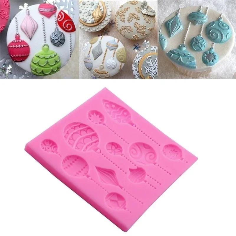 Christmas Ball Shape Handmade Creative Silicone Mould Christmas Ornament Fondant Cake Mold Emboss Cutter Cake Craft Accessories
