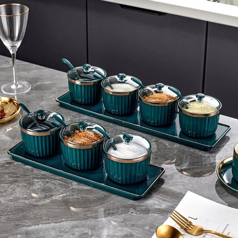 Úložná krabička na koření Láhve na koření Nádoba na pepř Nádoba na cukr Mísa Slánka Sklenice Sezamová láhev s víčkem Kuchyňské doplňky