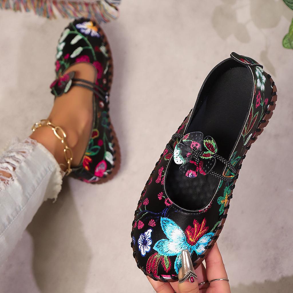 European and American large size hand-sewn soft-soled casual single shoes embroidery graffiti lazy