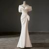 One-word Shoulder White French Dress 1011 New Summer Light Luxury Niche High-end Engagement Fishtail High-end Evening Dress