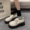 Women's Thick Bottom Slip-On Shoes Spring Autumn New Style Magic Tape Retro Versatile British Style round Toe Flat Heel