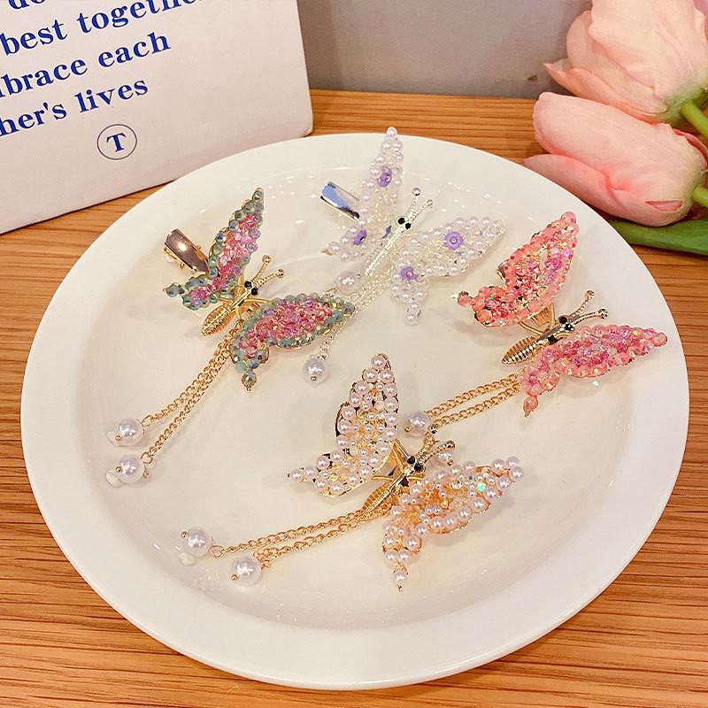 Children's Hanfu Butterfly Pearl Tassel Hair Clip - Women's Winged Head Accessory