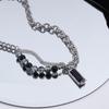 Unisex Black Stone Pendant Necklace Trendy Layering Necklace Titanium Steel Jewelry Perfect for Casual or Formal Outfits