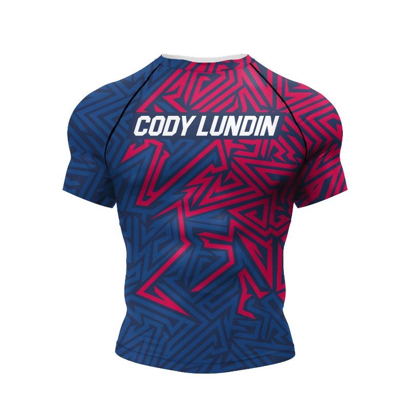 Cody Lundin Short Sleeve Pink Mens Jiu Jitsu BJJ No Gi Rash Guard Sublimation Men Running Training T-shirts Strech Fitness Tees