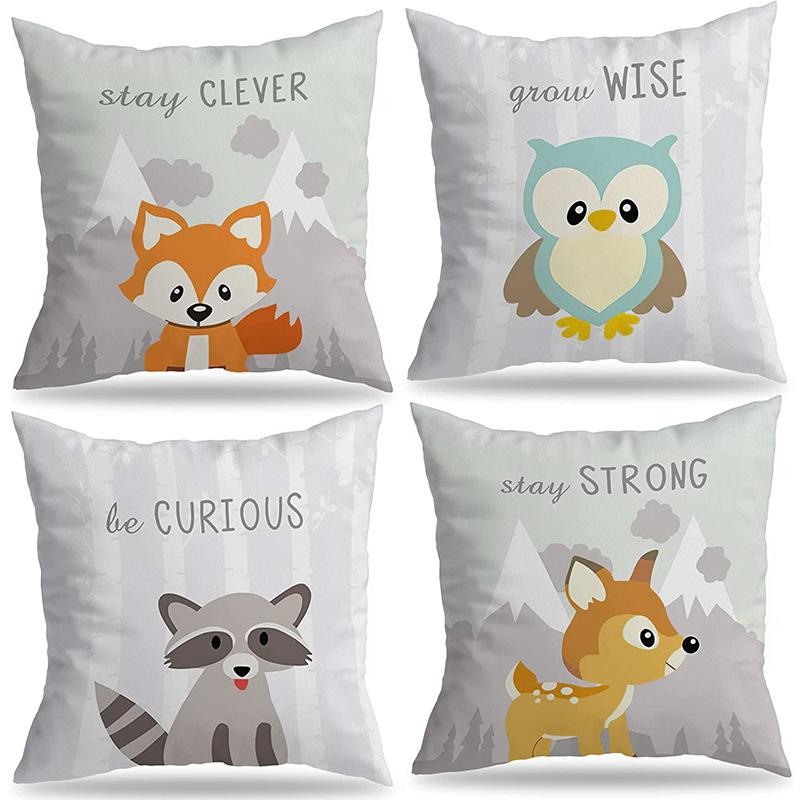 Nordic Cartoon Animal Pillow Cover Cute Printed Linen Pillow Home Ornament Sofa Car Premium Durable Quality Useful