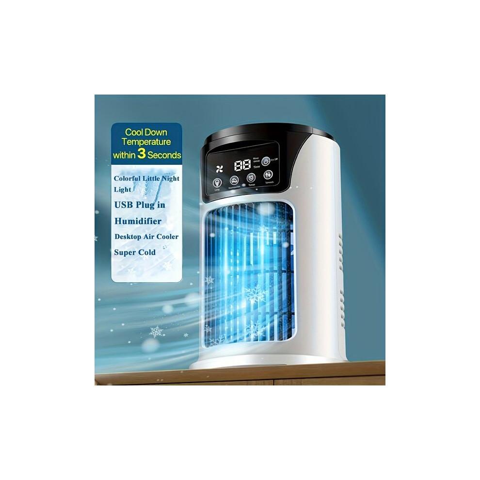 Portable 3-in-1 Air Cooler Humidifier and Mood Light Fan with USB Power and Evaporative Cooling for Office and Home Less