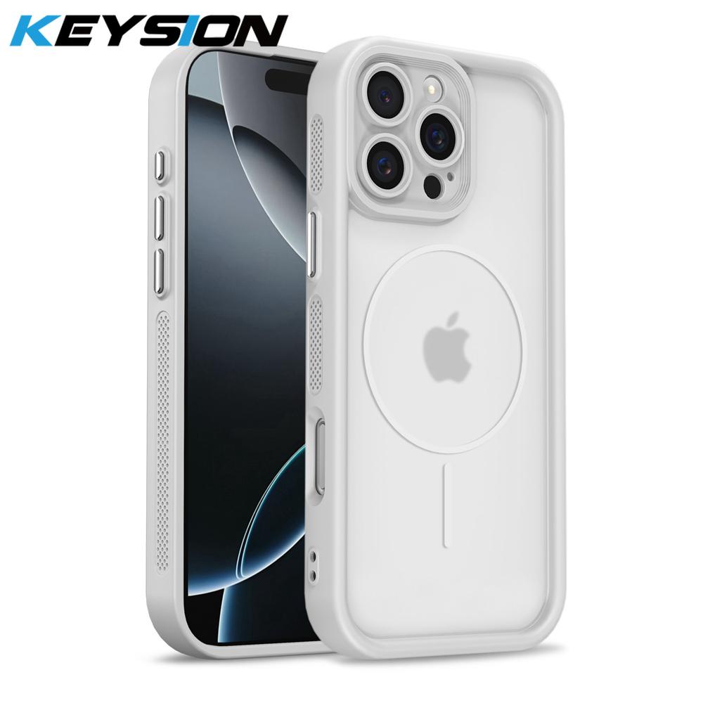 KEYSION Przezroczyste Matowe Magnetyczne Etui MagSafe do iPhone 15 16 Pro Max 16 Plus Silikon+PC Pogrubiona Ramka Odporne na Wstrząsy Pokrowiec na Telefon