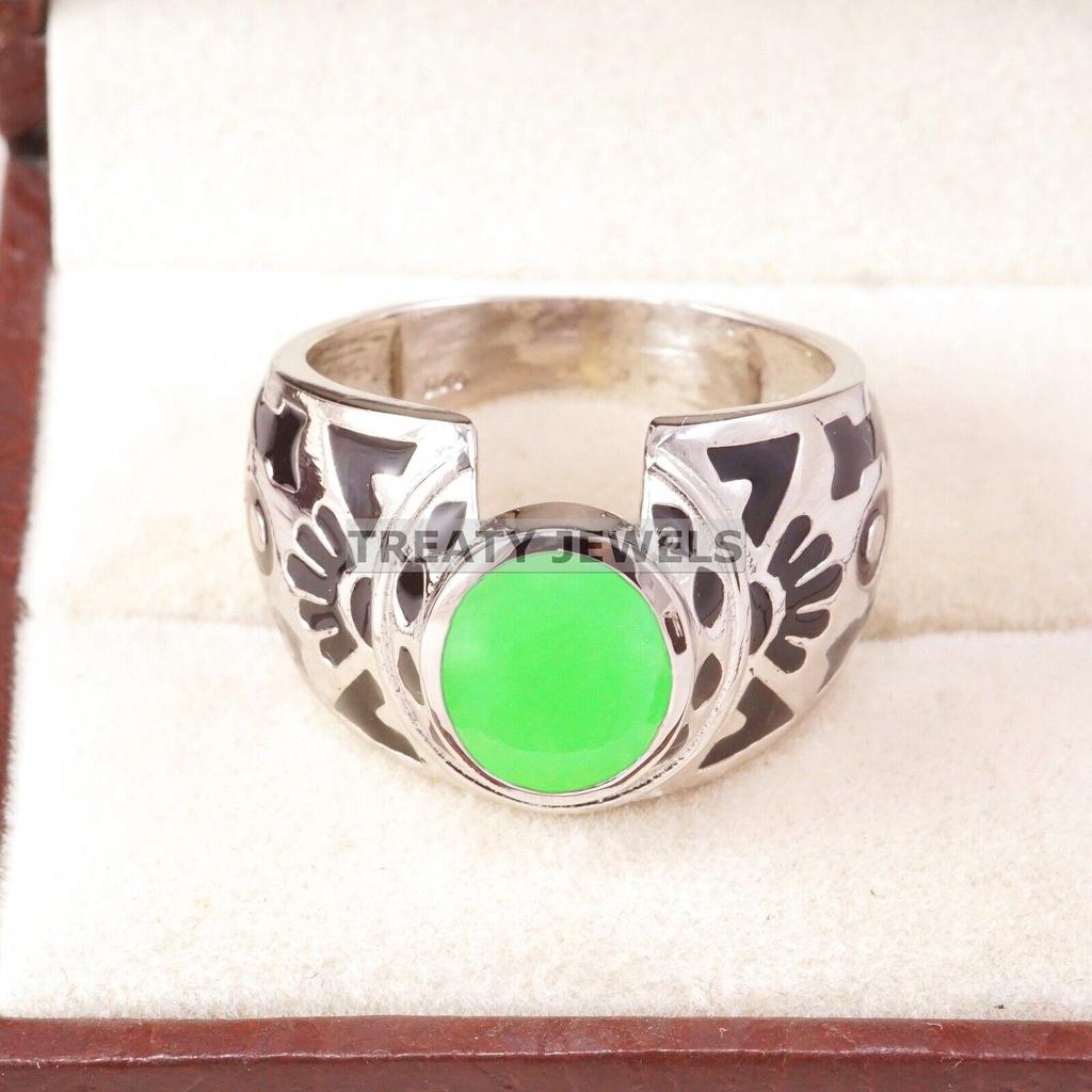Jade Oval Cut Gemstone With 925 Sterling Silver Ring For Men's #B166 JL375675696355