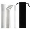 18/10 Stainless Steel Reusable Straws Gold Drinking Straw Set Mteal Straw Coffee Party Bar Straw With Cleaner Brush Portable Bag