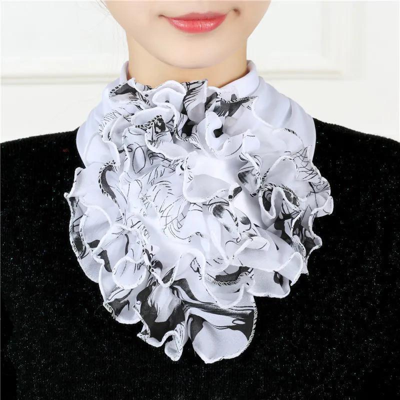 

WTEMPO Женские ретро элегантные модные шелковые шарфы с цветочным принтом на все времена года, универсальные повседневные шарфы со съемным воротником 1pc белый