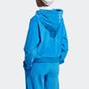 Adidas Originals Trefoil Logo Print Zip Hoodie With Drawstring Women Tops Blue IB2046