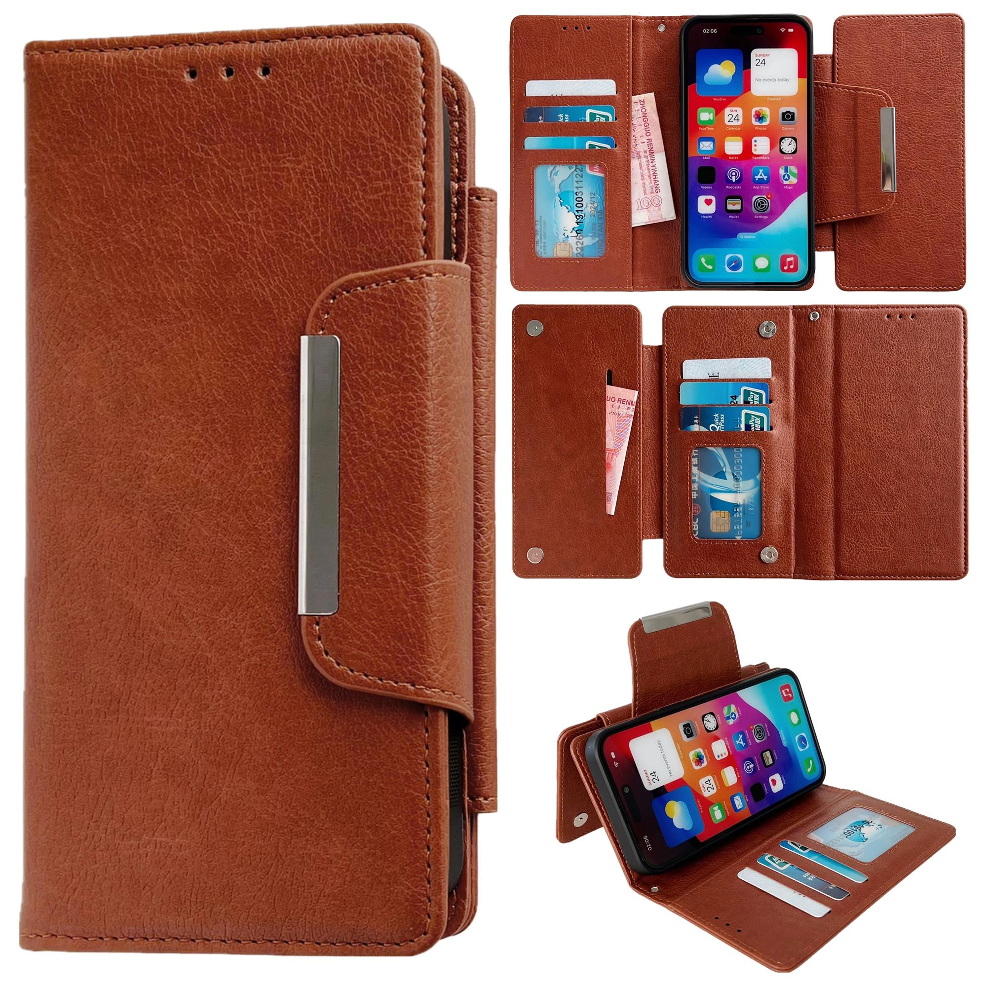 

For iPhone 16 Plus Case Detachable 2-in-1 Magnetic Closure PU Leather Wallet Phone Case Brown