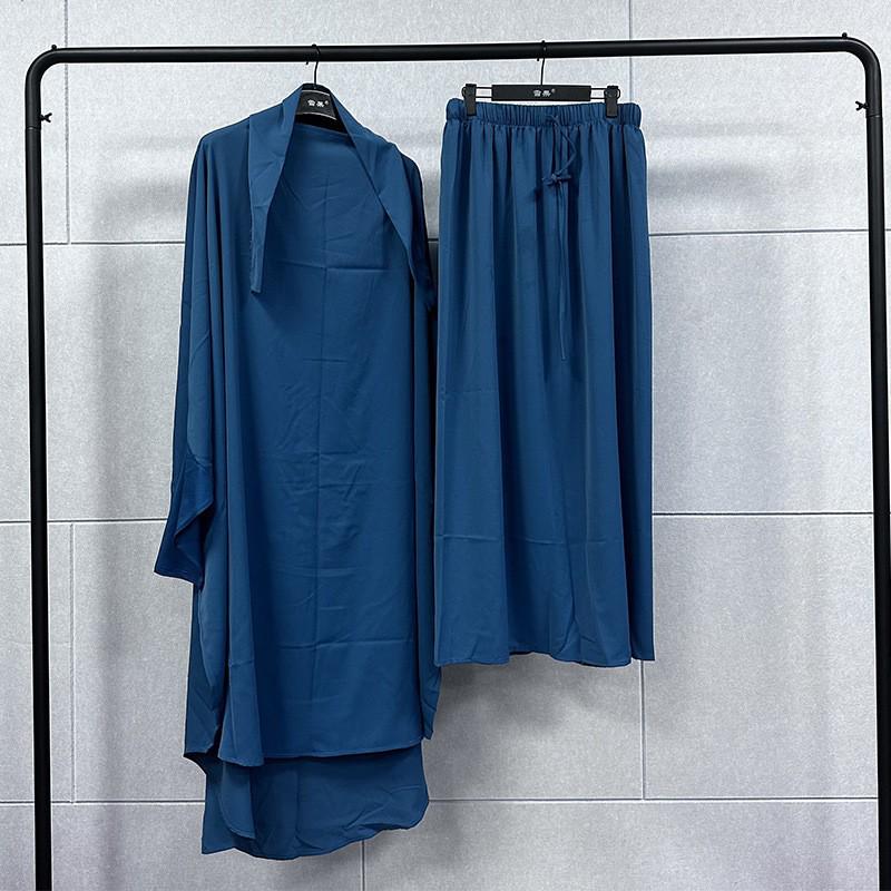 Plus Size Solid Color Dubai Dress & Skirt Set for Muslim Women - Loose Wide Hem