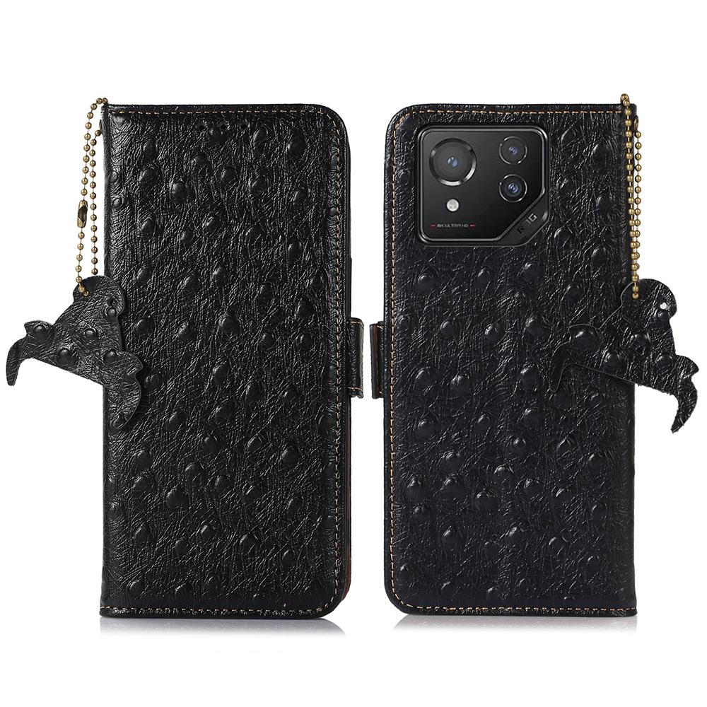 For Asus ROG Phone 8 5G/Phone 8 Pro 5G Ostrich Texture Wallet Case Genuine Cow Leather Phone Cover