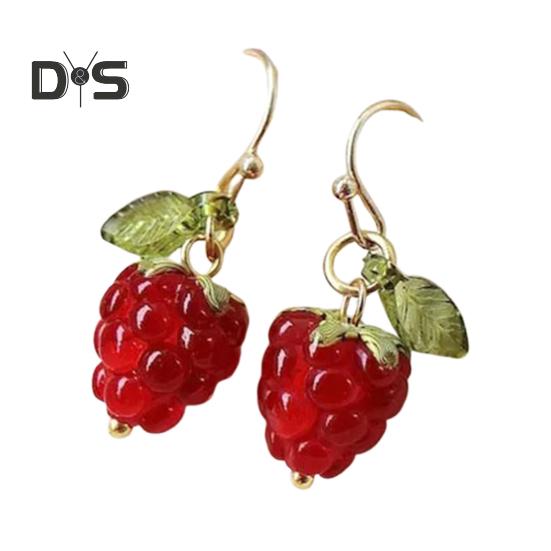 

1 пара женских сережек с искусственным кристаллом малины, серьги-кисточки с фруктами, серьги-крючки для выпускного вечера, вечеринки, свидания, украшения для ушей B