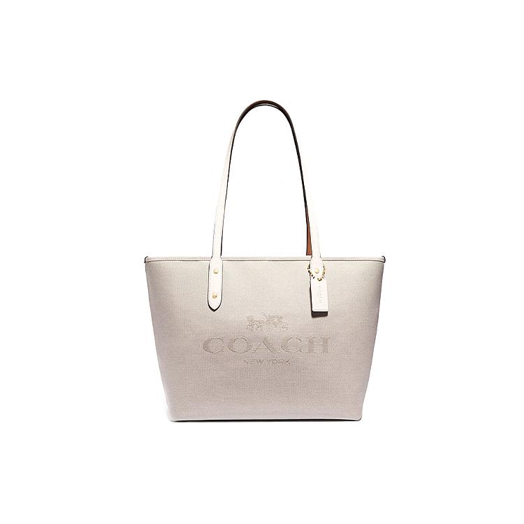 

New COACH City Zip Tote Fabric With Cow Leather Tote Bag Shopping Bag Handbag Shoulder Bag Women s Pure White C0671-GDHA 30.0*14.0*26.4CM