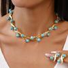Diamond Turquoise Geometric Round Clavicle Necklace Court Style Niche Premium Necklace Set