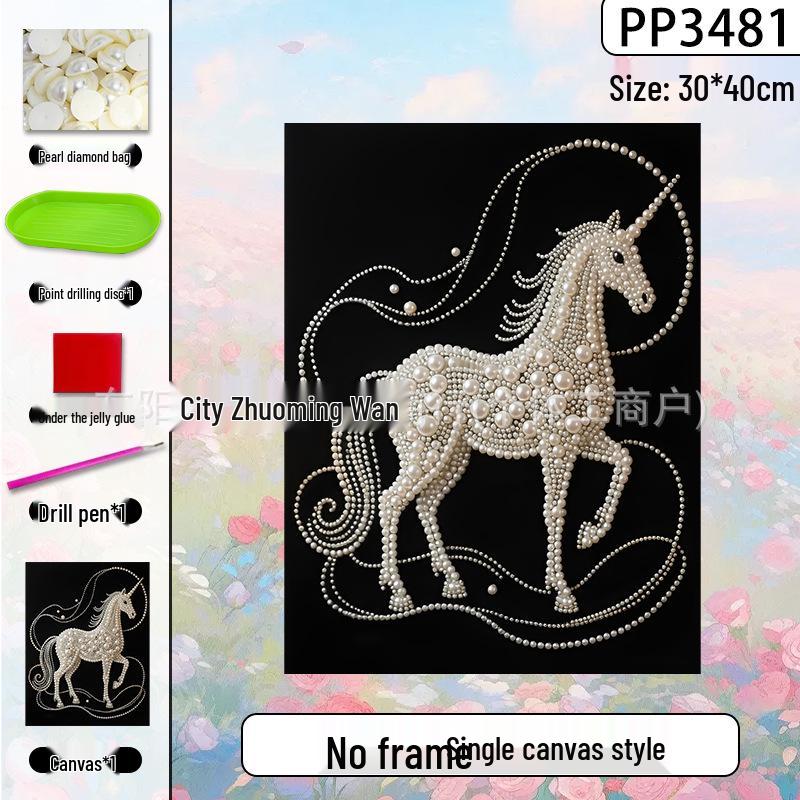Handmade 3D Pearl Cross-Stitch Castle with Starry Sky Stickers and Indoor Decorative Frame