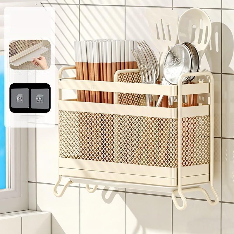 23 Partition Kitchen Utensil Storage Rack Wall Mounted And Countertop Dual Use Space Saving With Drain Tray 1270₽