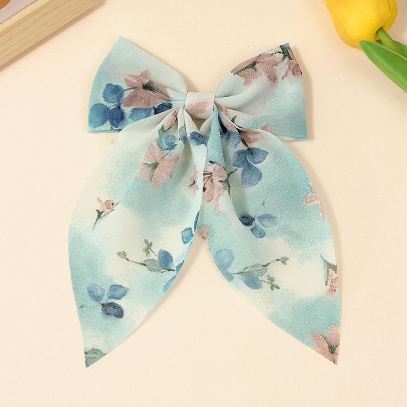 Spring Summer New Floral Bow Hair Clips with Ribbon Tails-European&American Style,Versatile ,Fashionable Hair Accessories