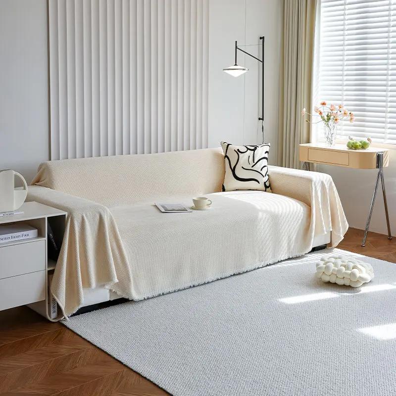 Soft Chenille Solid Color Couch Cover for Living Room Luxury Embroidery Sofa Cover Modern Simple Universal Non-slip Sofa Towel