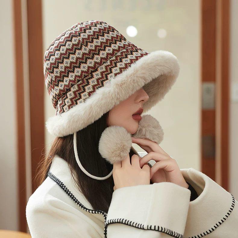 Knitted Hat for Women Retro Winter Thick Warm and Cold Proof Thickened Thermal Knitted Hats