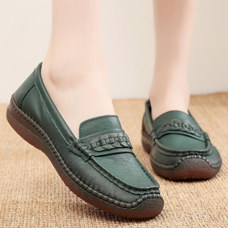 

Женская обувь ручной работы из натуральной кожи, удобная, с мягкой подошвой, с круглым носком, одинарная обувь, роскошные лоферы из коровьей кожи, повседневные женские лоферы 35