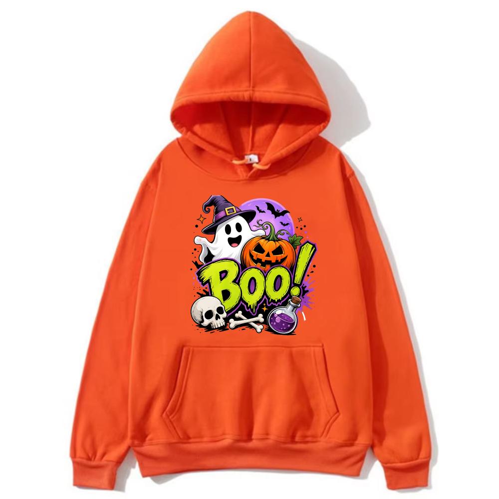 Boo Halloween Ghost Pumpkin Hoodie Unisex Fashion Casual Wear Witch Ghost Skull Potion Motif Bold Spooky Art Warm Autumn Sweater