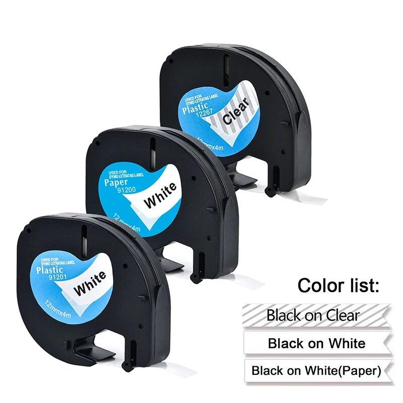 3stk 91201 91331 12267 etiketttape plast og papir kompatibel for LT-100H dymo etikettskriver 12mm dymo letratag 18769 91200