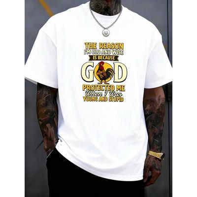 European Sizes Men's Trendy Graphic Print Crew Neck T-Shirt, European and American Street Style Short-Sleeved T-shirt - Soft,