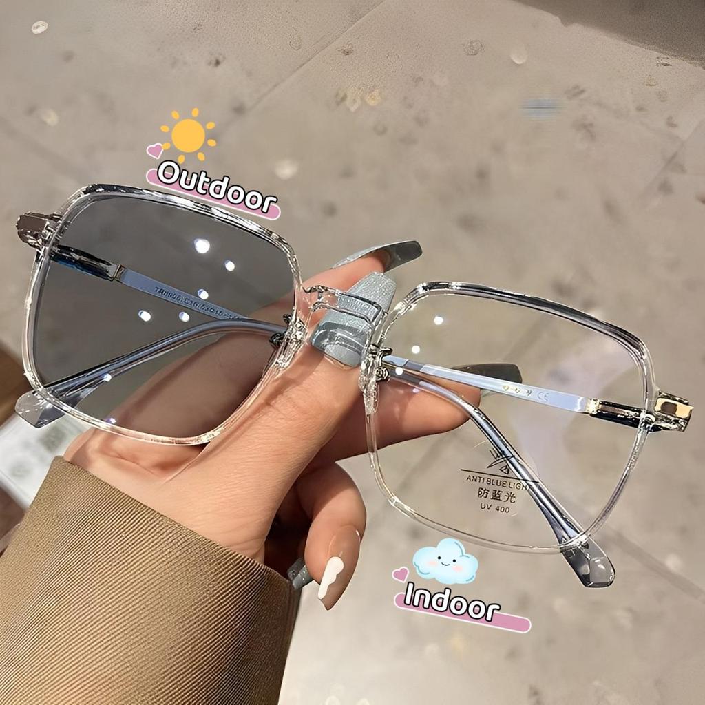 Photochromic Sunglasses Anti Ultraviolet Transparent Frame Eyeglasses Fashion Korean Elegant Simple Eyewear Women