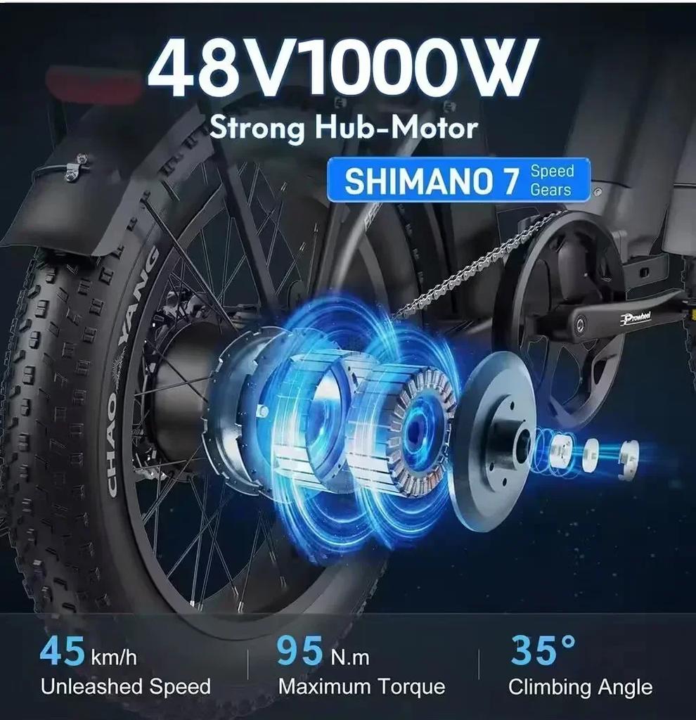 NEU 1000W Aluminium E-Bike 20 Zoll Fat Tire Strand Schnee Klapp Elektrofahrrad 48V 13AH Lithium Batterie Elektrofahrrad