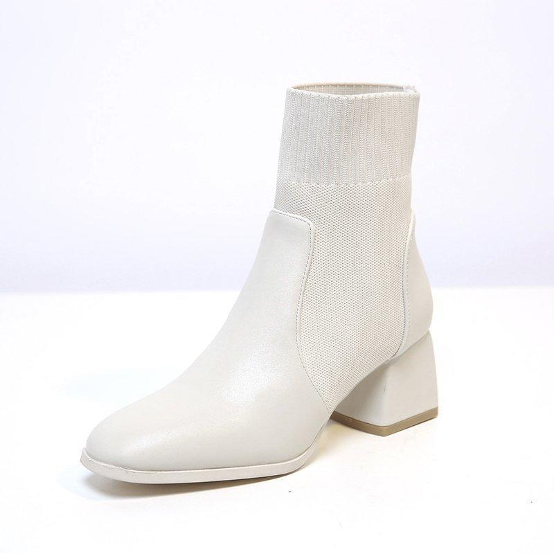 fashion Autumn Winter Women boots Knit Elastic Socks Boots square Toe Chunky Heel Boots Fashion Ankle Chelsea Boots