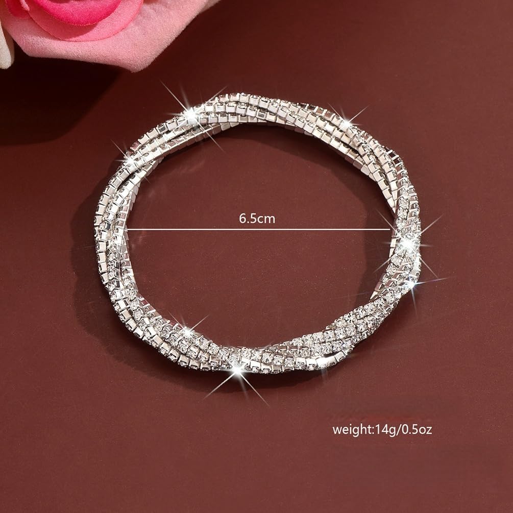 Bling Silver Rhinestone Stretch Tennis Gold Bracelet for Women Jewelry Gift