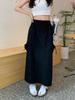 Chic Cordão Bolso Design Cargo Saia Mulheres Verão Retro Cintura Alta Gyaru Dividir Saias Longas Harajuku Moda Streetwear Novo