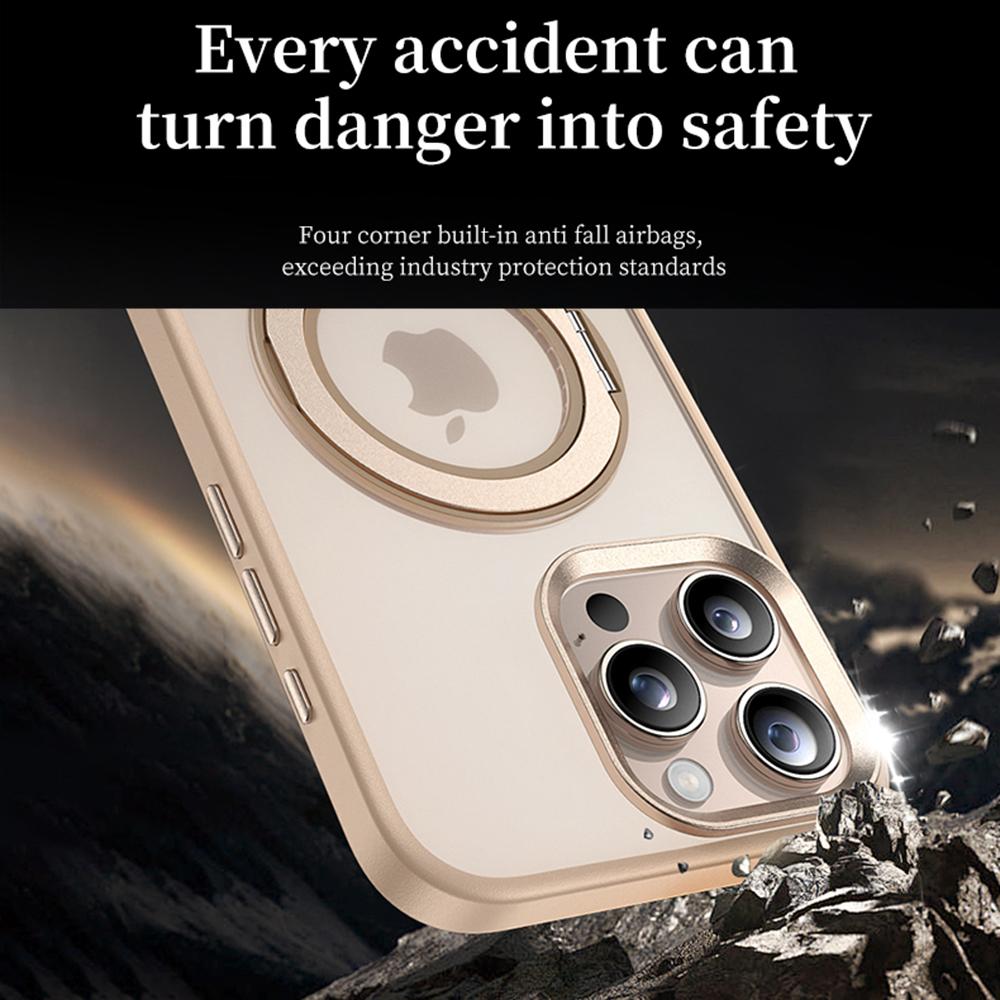 For iPhone 16 Pro Max Case Rotating Magnetic Kickstand TPU+PC Protective Cover